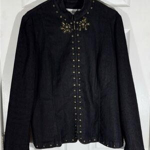 Cool Alfred Dunner Black Jean Jacket w/Gold Stud Accents, Sz 10!